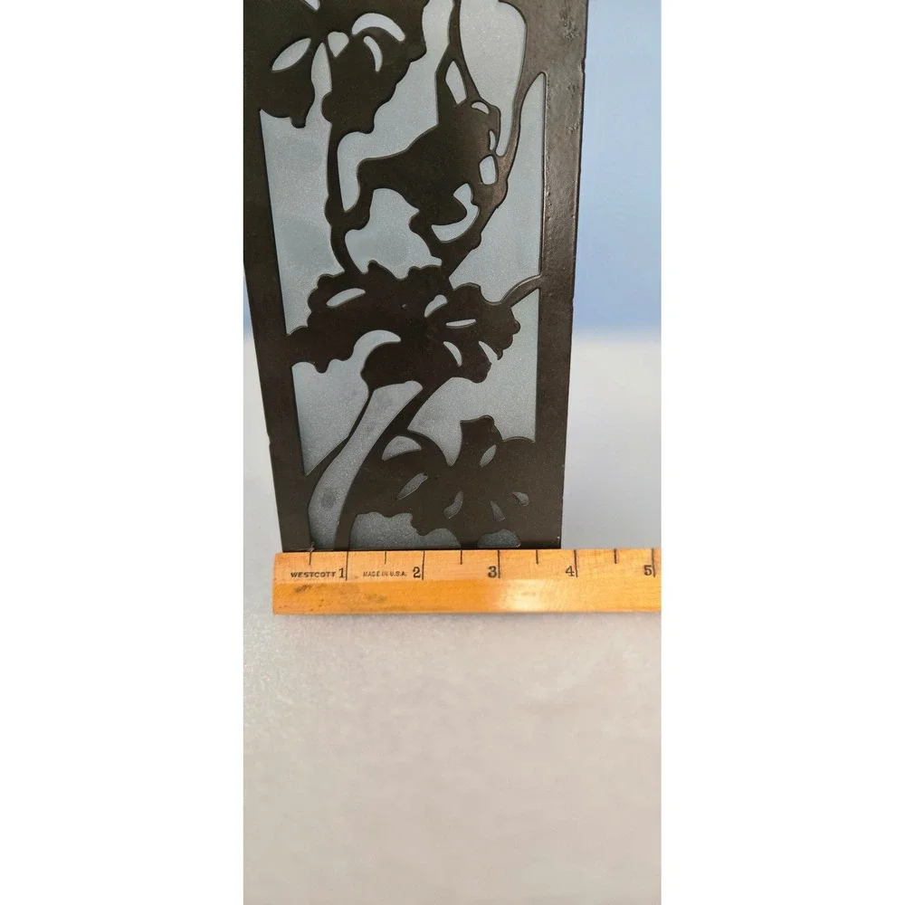 Vintage Black Metal Floral Cutout Frosted Glass Candle Holder Lantern 7.75